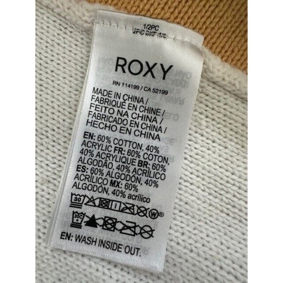 ROXY V neck Pullover Sweater Striped Medium Hood Oversized Beach Boho Turning Ou - Picture 5 of 9